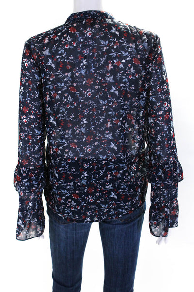 Ted Baker Womens Floral Print Tiered Sleeve Button Up Blouse Top Blue Red Size S