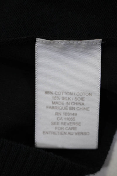 Si Iae Womens Cotton V-Neck Split Hem 3/4 Sleeve Knit Shirt Top Black Size S