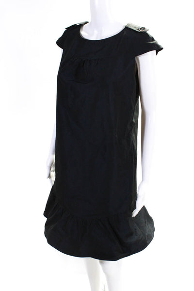 Burberry Women's Round Neck sleeveless Tiered Ruffle Hem Mini dress Black Size 4