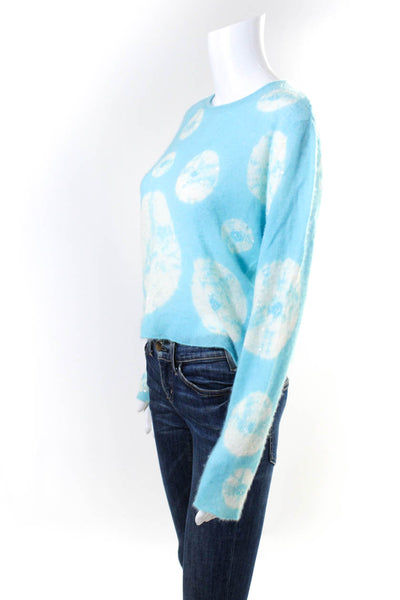 Armand Diradourian Womens Scoop Neck Abstract Cashmere Sweater Blue Size Large
