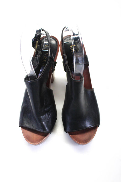 Lauren Ralph Lauren Womens Leather Block Heel Ankle Strap Sandals Black Size 8.5