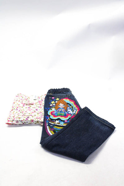 Simonetta Nolita Pocket Girls Floral Shirt Embroidered Jeans White Blue 6 Lot 2