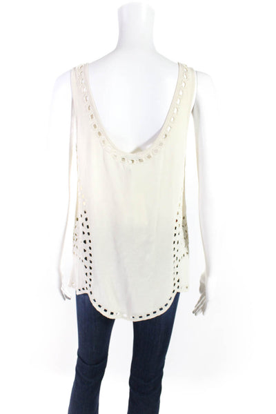 Joie Womens Silk Embroidered Beaded Mesh Sleeveless Tank Top blouse Beige Size S
