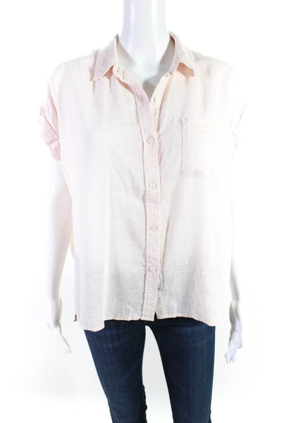 Rails Women's Linen Sleeveless Button Down Shirt Pink Size L