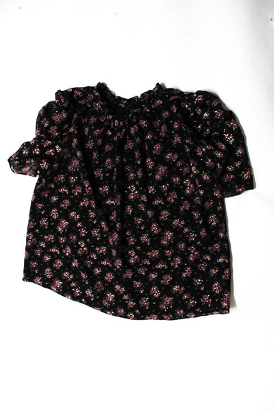 Wilt 1 State Womens Floral Ruffled Short Sleeve Tops Black Size S XL Lot 2