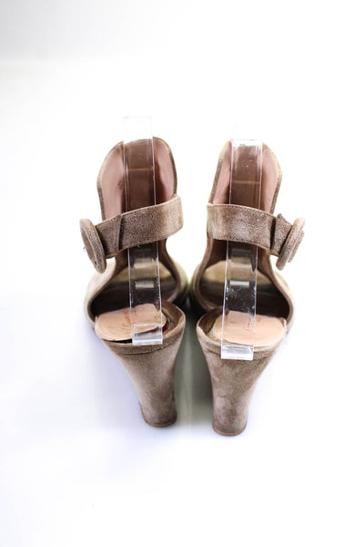 Gianvito Rossi Womens Suede Slingbacks Wedges Beige Size 37.5 7.5