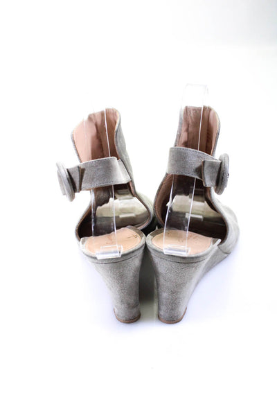 Gianvito Rossi Womens Suede Slingbacks Wedges Gray Size 37.5 7.5