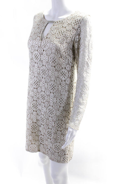 Trina Turk Womens Cotton Battenberg Lace Keyhole Zipped Midi Dress Beige Size 2