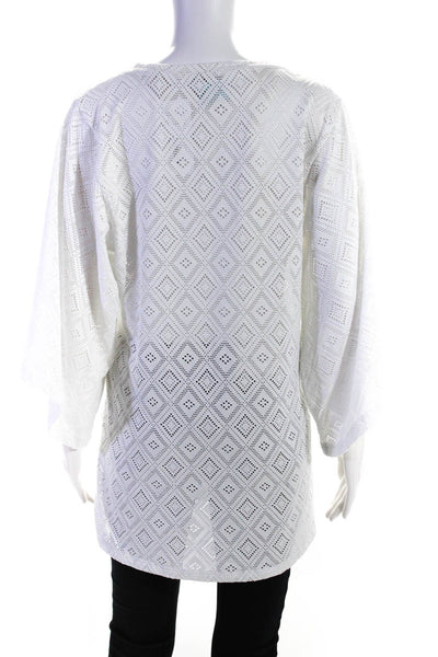 Letarte Handmade Women's V-Neck 3/4 Sleeved Polyester Blouse White Size S
