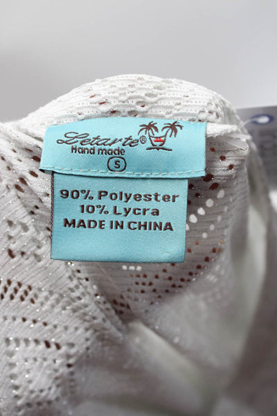Letarte Handmade Women's V-Neck 3/4 Sleeved Polyester Blouse White Size S