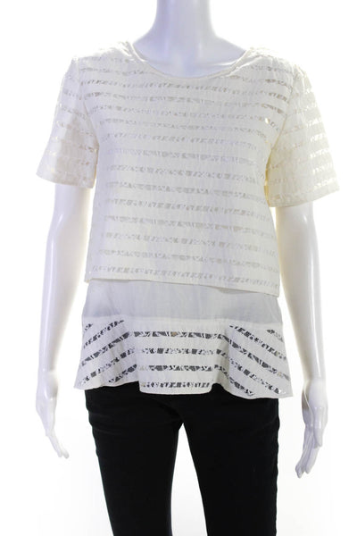 Thakoon Womens Cotton Lace Short Sleeve Overlay Blouse Top Ivory Size 2