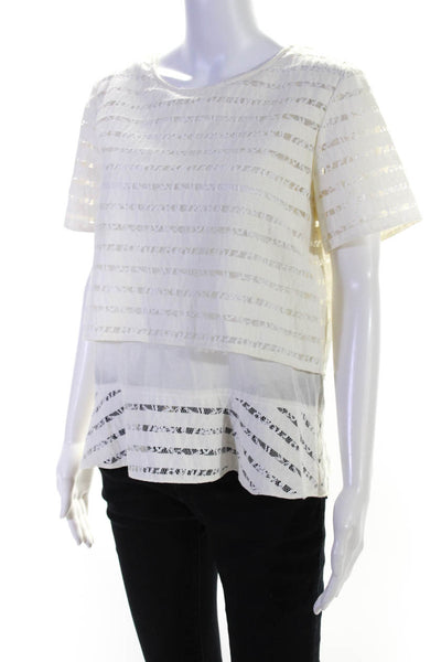 Thakoon Womens Cotton Lace Short Sleeve Overlay Blouse Top Ivory Size 2