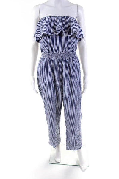 J Crew Womens Striped Halter Ruffled Ruched Waist Straight Jumpsuit White Size M