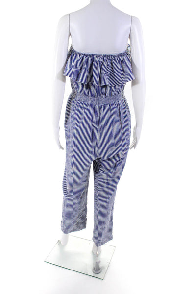 J Crew Womens Striped Halter Ruffled Ruched Waist Straight Jumpsuit White Size M