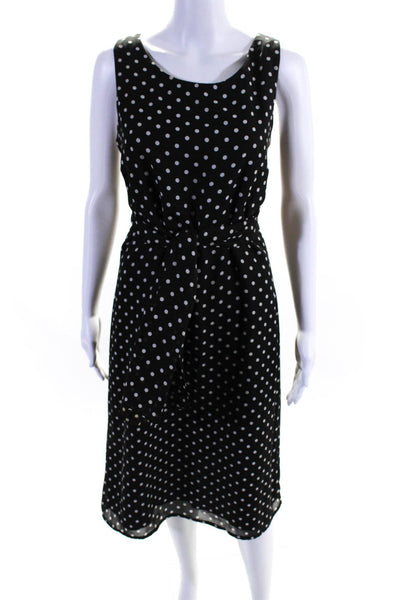 Halston Womens Polka Dot Sleeveless Belted Dress Black White Size 10