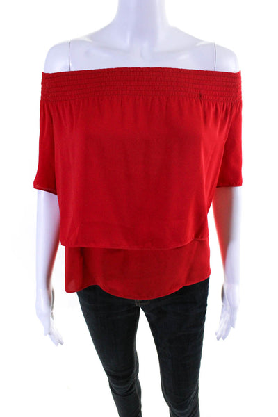 Amanda Uprichard Womens Smocked Off The Shoulder Blouse Top Red Size S