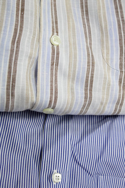 Brooks Brothers Mens Striped Button Down Shirt Beige Blue Size M, 17 1/2 Lot 2
