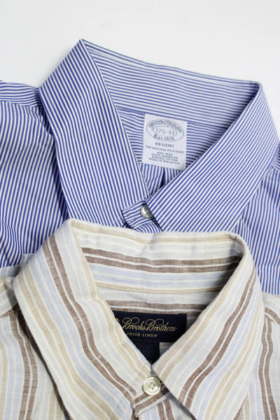 Brooks Brothers Mens Striped Button Down Shirt Beige Blue Size M, 17 1/2 Lot 2