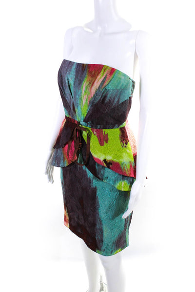 Tracy Reese Womens Silk Cinch Waist Peplum Sheath Corset Dress Multicolor Size 4