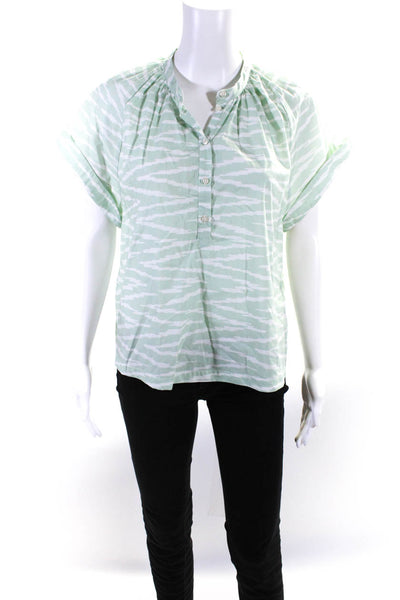 OFFICINE GENERALE Womens Short Sleeve Crew Neck Abstract Shirt Green White Large