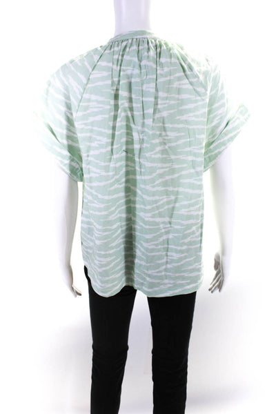 OFFICINE GENERALE Womens Short Sleeve Crew Neck Abstract Shirt Green White Large
