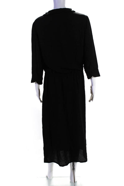 Neiman Marcus Womens Collared Solid Long Sleeve Maxi Dress Black Size Small