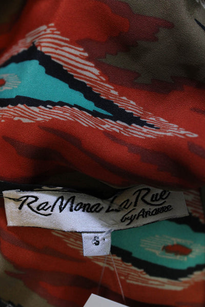 Ra Mona La Rue Womens Silk Geometric Tied Cold Shoulder Blouse Orange Size S