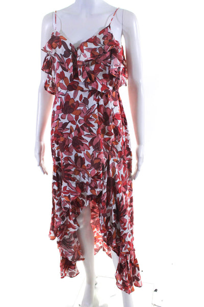 Bardot Womens Red Floral Print Ruffle V-Neck Sleeveless Hi-Low Dress Size 6/S