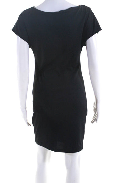 Aqua Womens Black Crew Neck Cap Sleeve Ruched Pullover Pencil Dress Size M