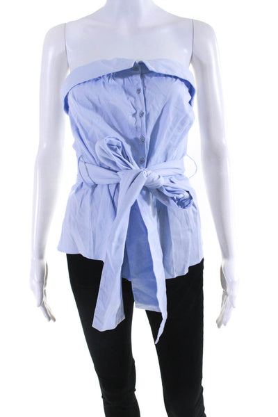 Intermix Womens Light Blue Cotton Strapless Belted Blouse Top Size S