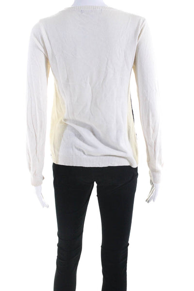 Central Park West Womens Cream Black Lace Crew Neck Long Sleeve Sweate Size S