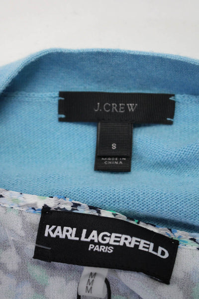Karl Lagerfeld J Crew Womens Floral Ruffled Blouse Cardigan Blue Size M S Lot 2