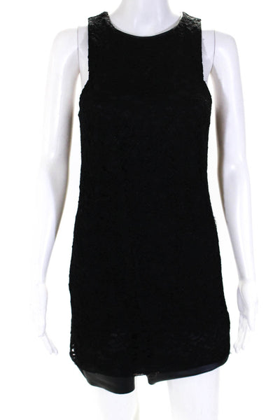 Saks Fifth Avenue Womens Lace Faux Leather Tiered Sheath Dress Black Size Small