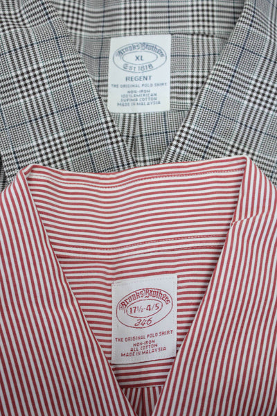 346 Brooks Brothers Mens Plaid Stripe Button Shirt Black Red Size 17.5/XL Lot 2
