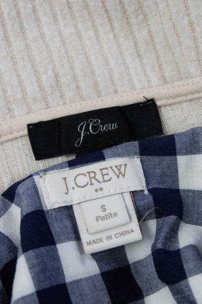 J Crew Women's V Neck Sweater Checkered Shirt Blue Beige Size S Lot 2