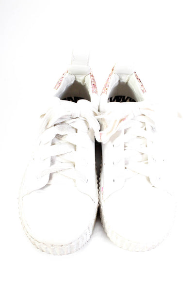 Dolce Vita Womens Lace Up Glitter Trim Platform Sneakers White Leather Size 3