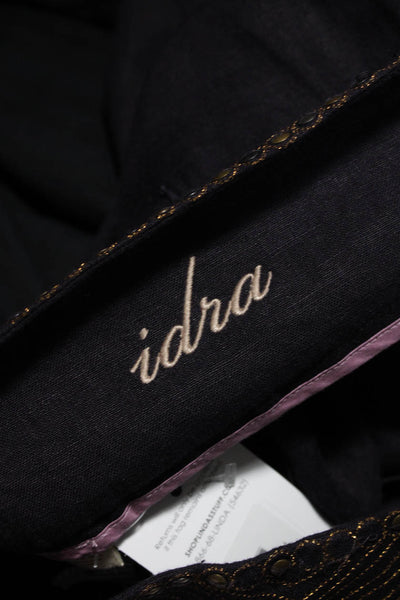 Idra Anthropologie Womens Purple Linen Embellished Wide Leg Pants Size 6