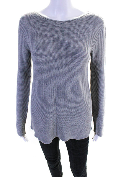 Blue Les Copains Womens Round Neck Ribbed Knit Long Sleeved Sweater Gray Size 40