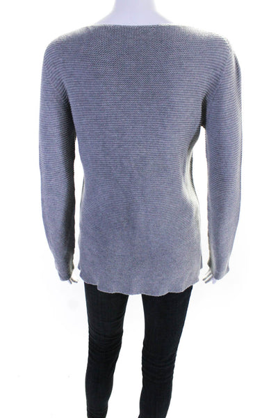 Blue Les Copains Womens Round Neck Ribbed Knit Long Sleeved Sweater Gray Size 40