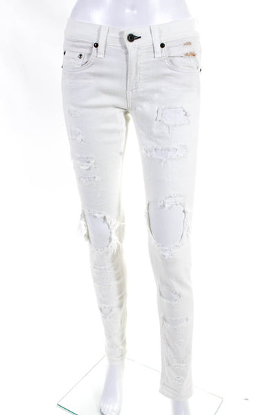 Rag & Bone Jean Womens Dre Ripped Skinny Leg Jeans White Cotton Size 24