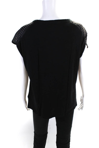 Sisley Womens Cotton Studded Round Neck Short Sleeve T-Shirt Black Size M
