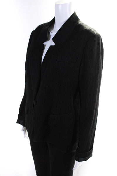 Saks Fifth Avenue Womens Striped Buttoned Collared Textured Blazer Black Size 12