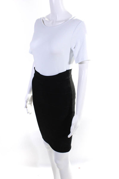 BCBG Max Azria Womens Smocked Solid Straight Pencil Skirt Black Size XS