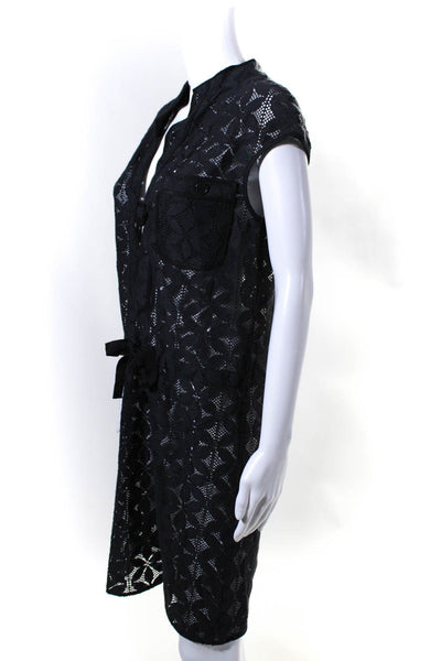 Magaschoni Collection Womens Embroidery Single Button Cinch Dress Black Size 4