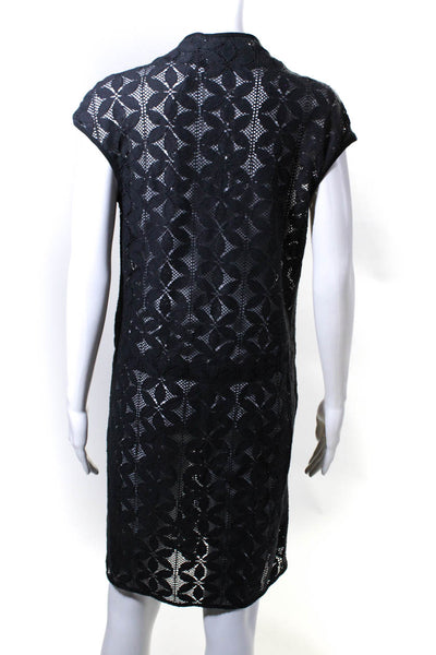Magaschoni Collection Womens Embroidery Single Button Cinch Dress Black Size 4