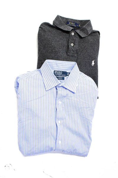 Polo Ralph Lauren Mens Stripe Cotton Button Shirt Blue Gray Size 34/L Lot 2