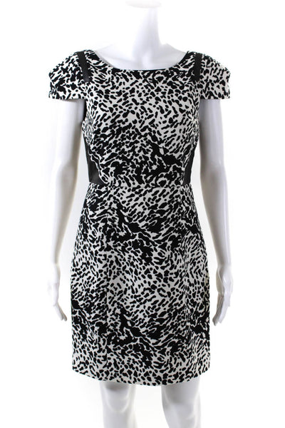 Tibi Women's Animal Print Sleeveless Crew Neck Pencil Dress White Black Size 6
