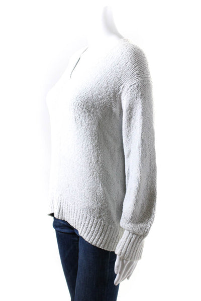 Vince Womens Knit Woven V Neck Long Sleeved Sweater White Gray Size S