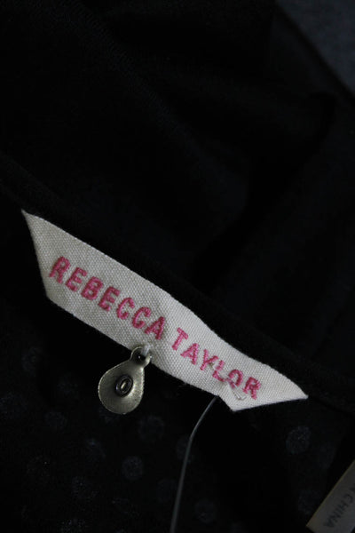 Rebecca Taylor Womens Rhinestone Short Sleeved Round Neck Blouse Black Size S