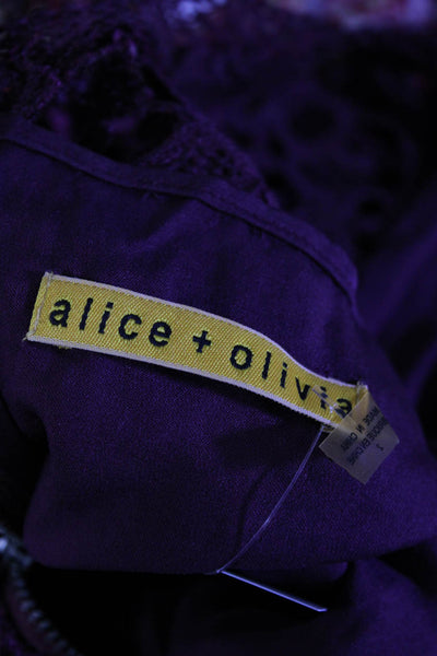 Alice + Olivia Womens Lace Open Back Cap Sleeve Knee Length Dress Purple Size 2